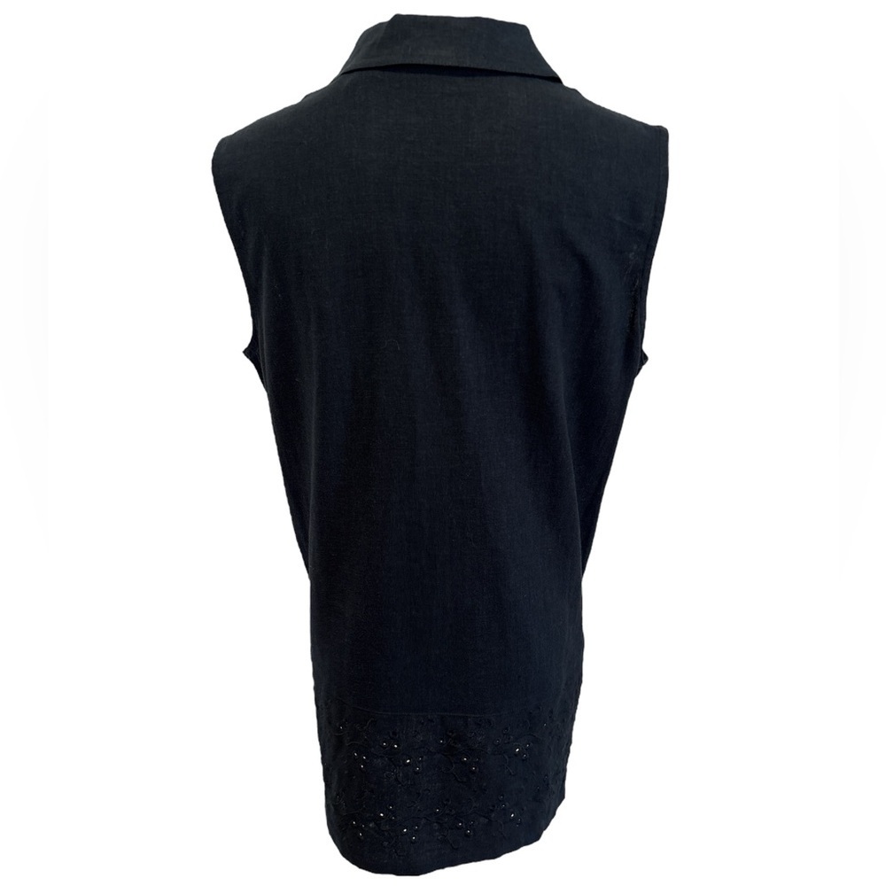 NWOT 90s KAREN SCOTT BLACK LINEN BLEND SLEEVELESS BLOUSE W EYELET LACE HEM SZ L - Picture 5 of 8